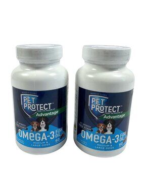 Pet Protect 60 Capsule Omega-3 Fish Oil snip tip, 2 pack medium/large Dogs, NEW